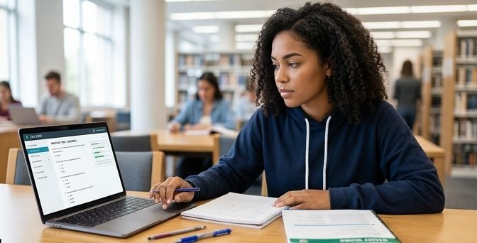 A student taking a Series 63 practice exam on a laptop